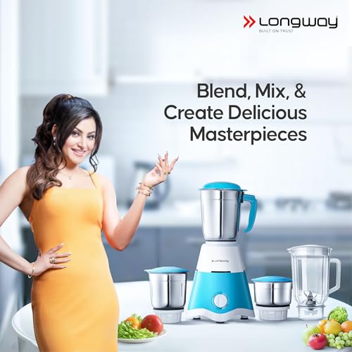 Longway Super Dlx Juicer Mixer Grinder | Up to 750 Watt Powerful Motor | 4 Jars for Grinding, Mixing, Juicing | 2 Year Warranty | Blue & White - Image 3