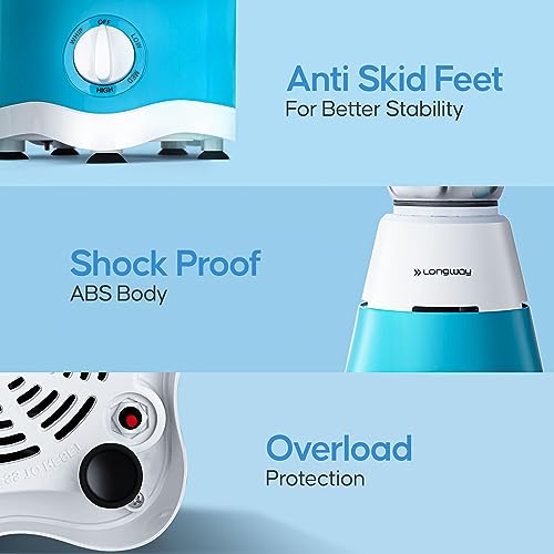 Longway Super Dlx Juicer Mixer Grinder | Up to 750 Watt Powerful Motor | 4 Jars for Grinding, Mixing, Juicing | 2 Year Warranty | Blue & White - Image 6