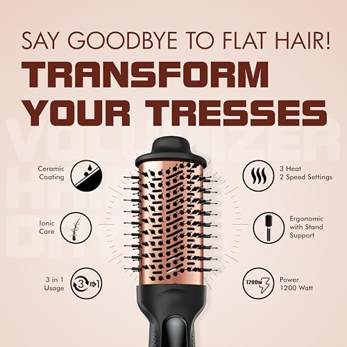 Havells HD4081 Professional Volumizer Hair Dryer, KeraNourish Ceramic Coating Brush Head, 1200 Watts, Ionic Care, Nylon Bristles,Cool Tip with Stand Support - Image 6