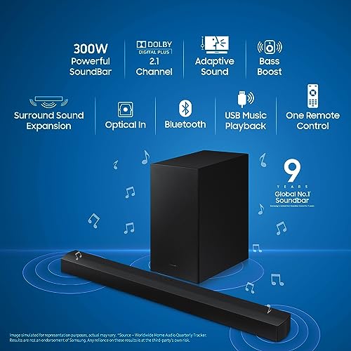 Samsung Soundbar (HW-C45E/XL) 2.1 Channel, 300W, Dolby Digital, 3 Speakers, Wireless Subwoofer, Bluetooth Enabled and DTS Virtual X Experience Sound (Black) - Image 3