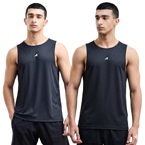 Boldfit Vest for Men Multipurpose Sando for use in Gym, Running, Outdoor Black Baniyan Sleeveless Undershirts for Men Round Neck Baniyan Quick Drying, Breathable Mens Vest Black 2 Pack XL