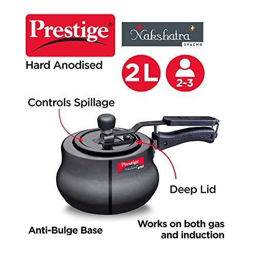 Prestige 2 Litres Svachh Induction Base Inner Lid Hard Anodised Handi| Black | Deep Lid Spillage Control | Metallic Safety Plug | Anti-Bulge Base - Image 3