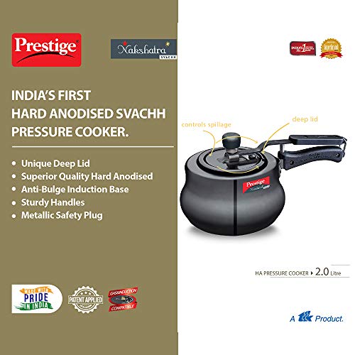 Prestige 2 Litres Svachh Induction Base Inner Lid Hard Anodised Handi| Black | Deep Lid Spillage Control | Metallic Safety Plug | Anti-Bulge Base - Image 4