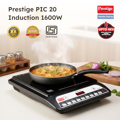 Prestige PIC 20 1600 Watts Induction Cooktop | 4KV Surge Protection | 8 Preset Indian Menu Options & Timer | Soft Touch Button | Easy to Clean | Portable | Black | 1Y Warranty | BIS - Image 3