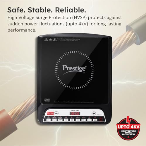 Prestige PIC 20 1600 Watts Induction Cooktop | 4KV Surge Protection | 8 Preset Indian Menu Options & Timer | Soft Touch Button | Easy to Clean | Portable | Black | 1Y Warranty | BIS - Image 7