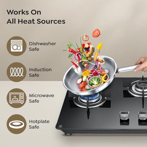 Prestige TRIPLY 4 Pc Cookware Set | TRIPLY Splendid | Fry Pan 22cm/1.9L | Kadai 22cm/2.5L | Sauce Pan 14cm/1.3L | SS Lid 24cm | Gas & Induction Compatible | Even Heat Distribution | 15Y Warranty | ISI - Image 7