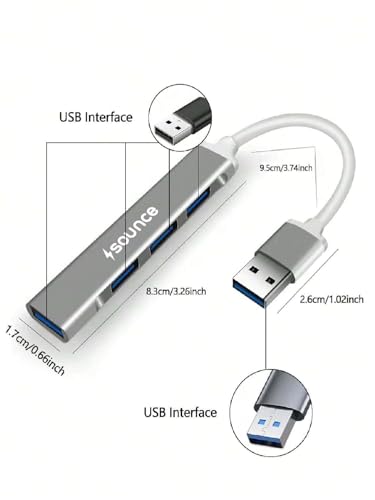 Sounce 4-Port USB 3.0 Hub for PC – High-Speed Aluminum USB Hub Compatible with PC, MacBook, Mac Pro, Mac mini, iMac, Surface Pro, and XPS. 4-Port High Speed USB Hub with Aluminium Shell - Image 3