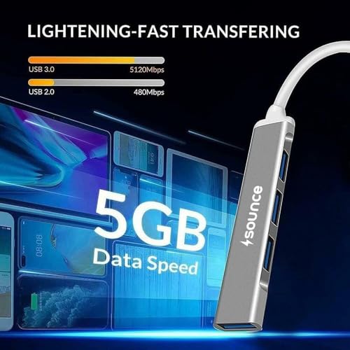 Sounce 4-Port USB 3.0 Hub for PC – High-Speed Aluminum USB Hub Compatible with PC, MacBook, Mac Pro, Mac mini, iMac, Surface Pro, and XPS. 4-Port High Speed USB Hub with Aluminium Shell - Image 6