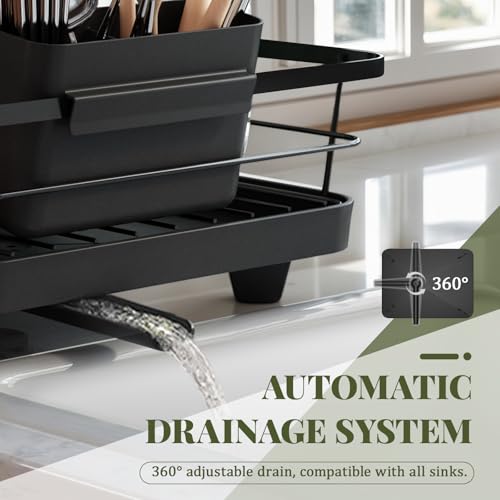 DEVA Raised Dish Drying Rack, Space Saving Utensils Drying Rack, Stainless Steel Dish Rack with Drainer Tray, Utensil Holder and Cup Holder - Image 5