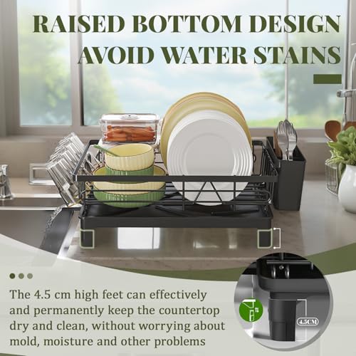 DEVA Raised Dish Drying Rack, Space Saving Utensils Drying Rack, Stainless Steel Dish Rack with Drainer Tray, Utensil Holder and Cup Holder - Image 6