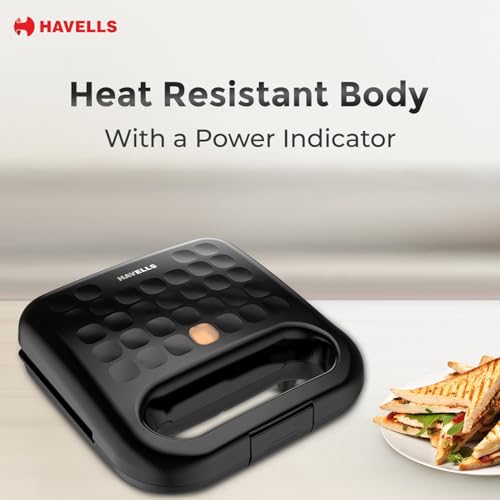 Havells Quick Crunch Grill Sandwich Maker | 800 W | Power Indicator Light | Non-Stick Coating Plates | Heat Resistant Body | Quick Heating (Black) - Image 5