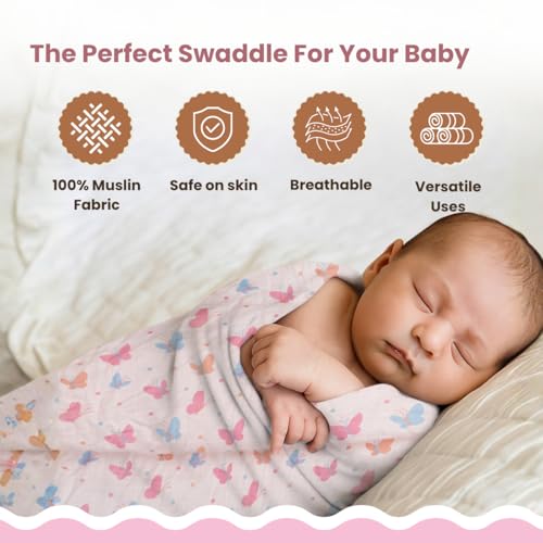 Mafatlal Coo Coo Baby Swaddle Wrapper (Pack of 3) | 100% Cotton Muslin | Butterfly Garden Print | 100x100 cm | Soft, Breathable & Hypoallergenic | for Babies 0–6 Months | Unisex - Image 4