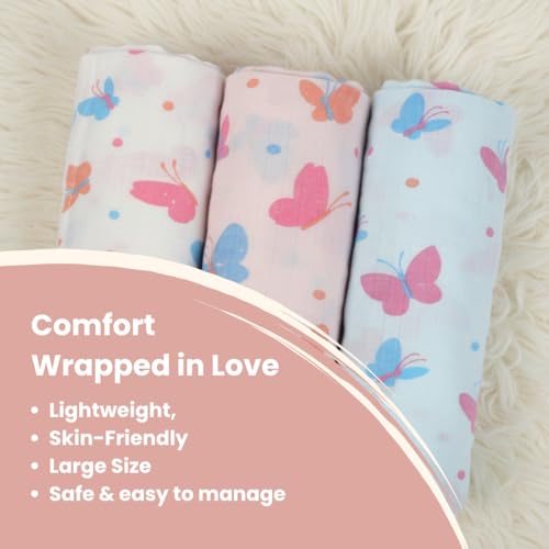 Mafatlal Coo Coo Baby Swaddle Wrapper (Pack of 3) | 100% Cotton Muslin | Butterfly Garden Print | 100x100 cm | Soft, Breathable & Hypoallergenic | for Babies 0–6 Months | Unisex - Image 5