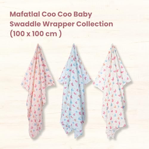 Mafatlal Coo Coo Baby Swaddle Wrapper (Pack of 3) | 100% Cotton Muslin | Butterfly Garden Print | 100x100 cm | Soft, Breathable & Hypoallergenic | for Babies 0–6 Months | Unisex - Image 6