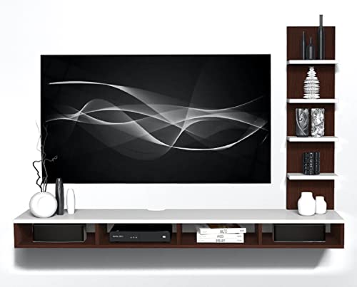 MAMTA DECORATION Engineered Wood Wall Mounted TV Unit Set-Top Box Stand TV Entertainment Unit with Shelves Storage for Home Living Room (Wenge and White) - Image 4