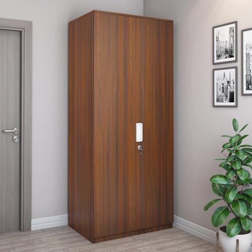 Nilkamal Joyce Neo 2 Door Wooden Wardrobe for Bedroom | Almirah with 3 Shelves | Clothes Cupboard | Engineered Wood | Walnut