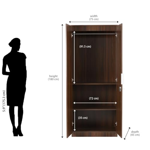 Nilkamal Joyce Neo 2 Door Wooden Wardrobe for Bedroom | Almirah with 3 Shelves | Clothes Cupboard | Engineered Wood | Walnut - Image 2