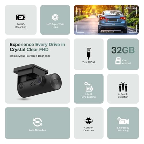 JioEyeQ Dashcam (2026) with GPS |Full HD 2MP | 140° Ultrawide FOV | AI Pedestrian Detection | 32GB Micro SD Included | Night Vision| Emergency Recording | Collision Detection | Built in Wi-fi & Mic - Image 3