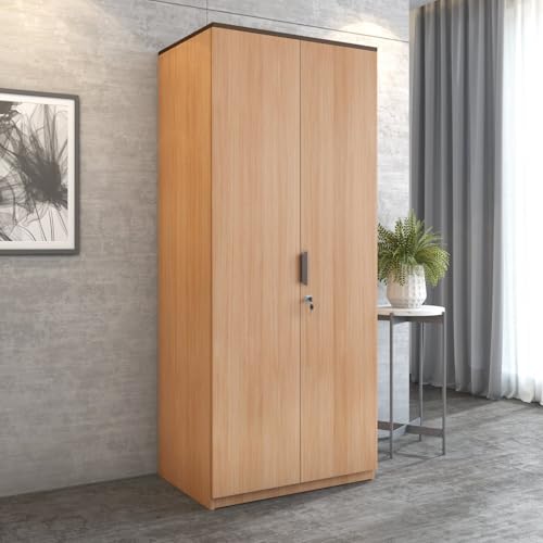 Nilkamal Milford Neo 2 Door Wooden Wardrobe Without Mirror for Bedroom | Almirah with 1 Hanging Rod, 1 Lockable Drawer & 3 Shelves | Clothes Cupboard | Engineered Wood | Urban Teak
