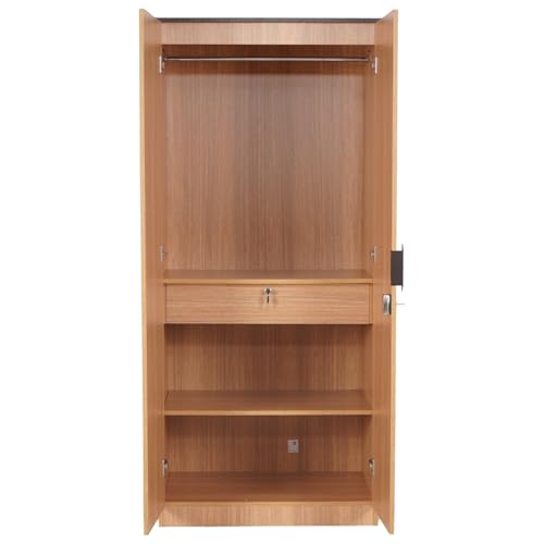 Nilkamal Milford Neo 2 Door Wooden Wardrobe Without Mirror for Bedroom | Almirah with 1 Hanging Rod, 1 Lockable Drawer & 3 Shelves | Clothes Cupboard | Engineered Wood | Urban Teak - Image 7