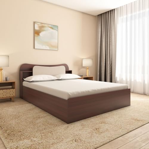 Nilkamal Daffodil Wooden King Bed with Box Storage | Designer Headboard with Storage | Engineered Wood | Walnut