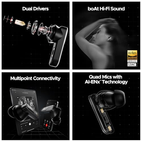 Boat Nirvana X TWS (2025),Knowles Dual Drivers,Hi-Res Audio LDAC,App Support,4Mic ENx,Dual Pair,Spatial Audio,Fast Charge, Bluetooth Earbuds, TWS Ear Buds Wireless Earphones with mic (Cosmic Onyx) - Image 6