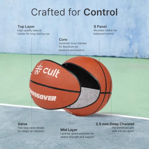 Cult Basketball Size 7 Crossover for Men & Women Indoor Outdoor Basketball with Superior Grip & Bounce Durable Rubber Training & Match Ball with Butyl Bladder – Brown - Image 6