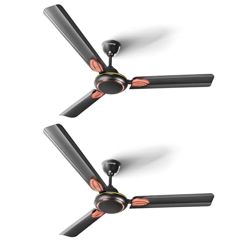LONGWAY Kiger P2 1200 mm/48 inch Ultra High Speed 3 Blade Anti-Dust Decorative Star Rated Ceiling Fan (Smoked Brown, Pack of 2)