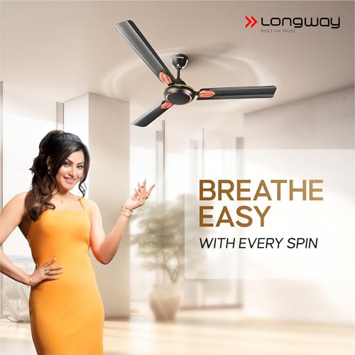LONGWAY Kiger P2 1200 mm/48 inch Ultra High Speed 3 Blade Anti-Dust Decorative Star Rated Ceiling Fan (Smoked Brown, Pack of 2) - Image 3