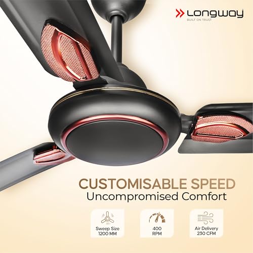 LONGWAY Kiger P2 1200 mm/48 inch Ultra High Speed 3 Blade Anti-Dust Decorative Star Rated Ceiling Fan (Smoked Brown, Pack of 2) - Image 4