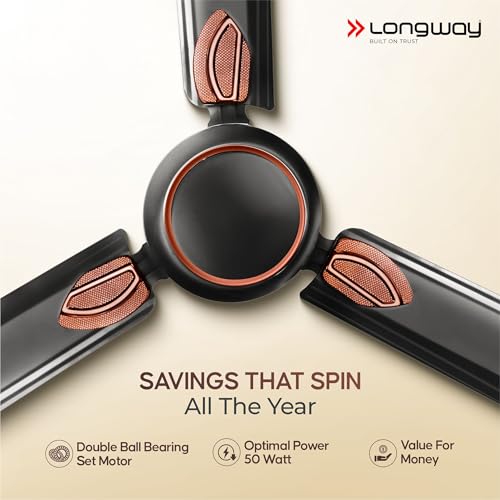 LONGWAY Kiger P2 1200 mm/48 inch Ultra High Speed 3 Blade Anti-Dust Decorative Star Rated Ceiling Fan (Smoked Brown, Pack of 2) - Image 5