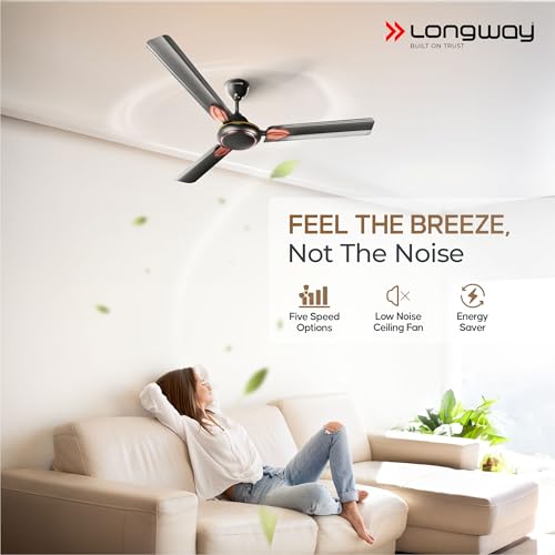 LONGWAY Kiger P2 1200 mm/48 inch Ultra High Speed 3 Blade Anti-Dust Decorative Star Rated Ceiling Fan (Smoked Brown, Pack of 2) - Image 7