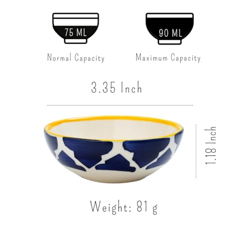 Moroccan Print Blue Ceramic Bowls Set of 3, Microwave & Dishwasher Safe Perfect for Serving Pasta, Maggi, Cereal, Snacks, Rice, Dal, Fruits, for Daily Use & Gifting.(75ml, 125ml & 200ml) - Image 7