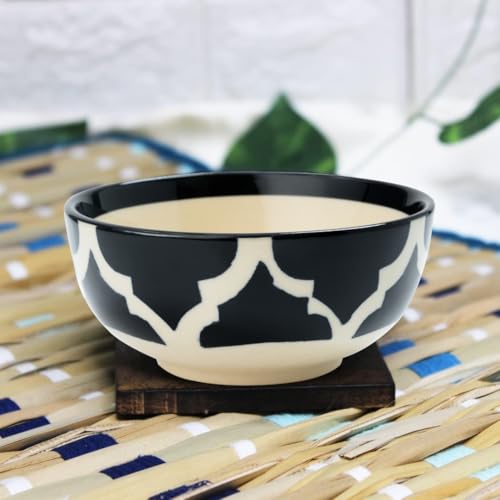 Moroccan Print Black Ceramic Bowls Set of 3, Microwave & Dishwasher Safe Perfect for Serving Pasta, Maggi, Cereal, Snacks, Rice, Dal, Fruits, for Daily Use & Gifting.(75ml, 125ml & 200ml) - Image 2