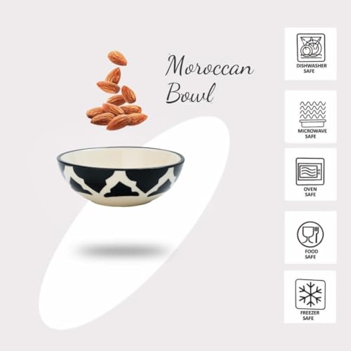 Moroccan Print Black Ceramic Bowls Set of 3, Microwave & Dishwasher Safe Perfect for Serving Pasta, Maggi, Cereal, Snacks, Rice, Dal, Fruits, for Daily Use & Gifting.(75ml, 125ml & 200ml) - Image 5