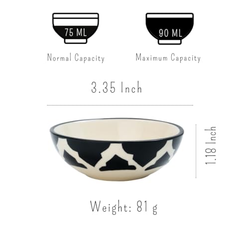 Moroccan Print Black Ceramic Bowls Set of 3, Microwave & Dishwasher Safe Perfect for Serving Pasta, Maggi, Cereal, Snacks, Rice, Dal, Fruits, for Daily Use & Gifting.(75ml, 125ml & 200ml) - Image 6