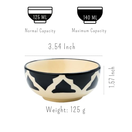 Moroccan Print Black Ceramic Bowls Set of 3, Microwave & Dishwasher Safe Perfect for Serving Pasta, Maggi, Cereal, Snacks, Rice, Dal, Fruits, for Daily Use & Gifting.(75ml, 125ml & 200ml) - Image 7
