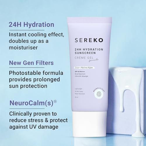 SEREKO Sunscreen SPF 50 PA++++ Crème Gel | Zero White Cast, Blue Light + UVA/UVB Protection | Quick Absorbing, Non-Greasy, 24H Hydration | For Men & Women | All Skin Types – 50ml - Image 6
