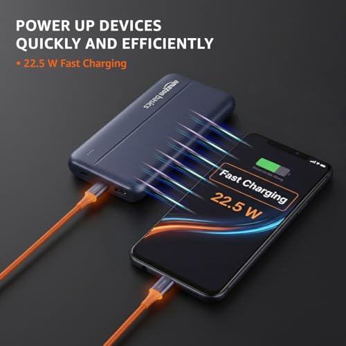 Amazon Basics 20000 mAh Power Bank | 22.5W Fast Charging | Dual Output & Input | Charge 3 Devices Simultaneously | for Smartphones, TWS Earbuds, Speakers, Tablets (Dark Blue) - Image 5