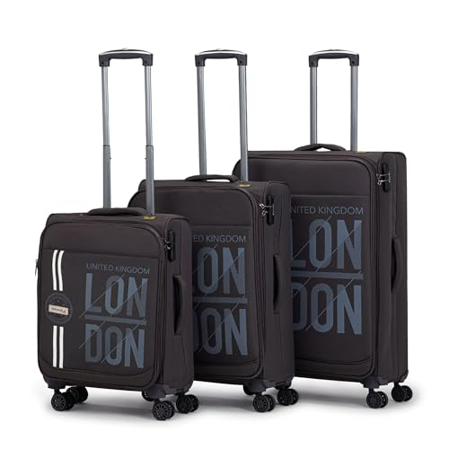 V Lite - Moscow Combo Set of 3 (Small + Medium + Large) Softside Trolley Bag, Cabin 20" + Check-in 24"&28" Expandable Suitcase Travelling Luggage with Anti-Theft Zippers for Men and Women (Grey)