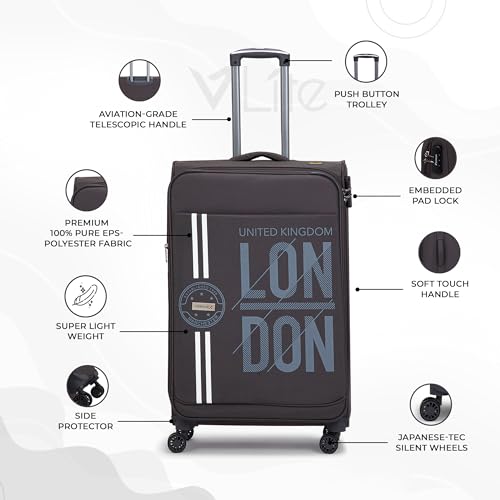 V Lite - Moscow Combo Set of 3 (Small + Medium + Large) Softside Trolley Bag, Cabin 20" + Check-in 24"&28" Expandable Suitcase Travelling Luggage with Anti-Theft Zippers for Men and Women (Grey) - Image 2