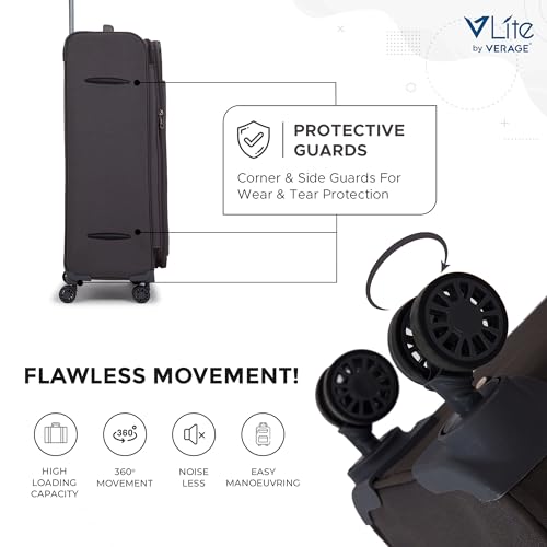 V Lite - Moscow Combo Set of 3 (Small + Medium + Large) Softside Trolley Bag, Cabin 20" + Check-in 24"&28" Expandable Suitcase Travelling Luggage with Anti-Theft Zippers for Men and Women (Grey) - Image 4