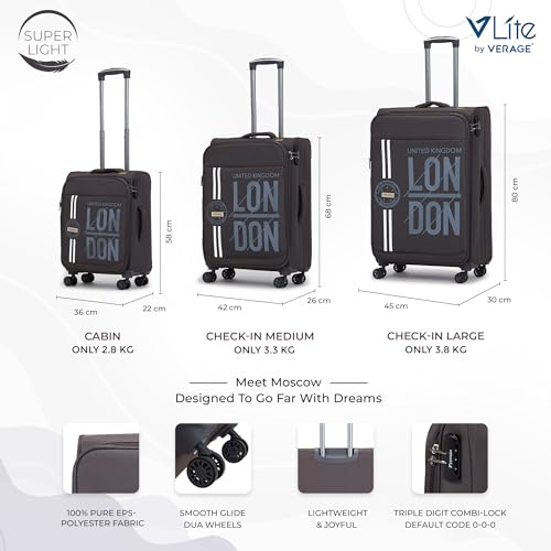 V Lite - Moscow Combo Set of 3 (Small + Medium + Large) Softside Trolley Bag, Cabin 20" + Check-in 24"&28" Expandable Suitcase Travelling Luggage with Anti-Theft Zippers for Men and Women (Grey) - Image 7