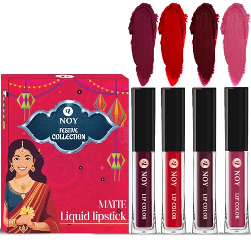 Noy Festival Collection Liquid Matte Lipstick Pack 4 Wine, Red, Coffee Wine, Pruple Shades