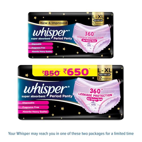 Whisper Super Absorbent Period Panty, 12 L-XL Pants, 360 Degree Leakage Protection for Heavy Flow, Panty like Fit for Full back Coverage, Absorbs Heavy Gushes, Silky Soft, Comfortable Feel, Women - Image 2