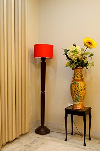 Evergreen Dark Brown Mango Wood Floor LAMP with Drum Shade