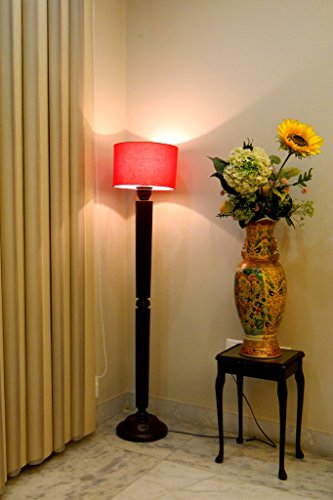 Evergreen Dark Brown Mango Wood Floor LAMP with Drum Shade - Image 2