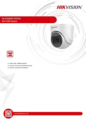 HIKVISION 2Mp Indoor Wired Color Camera for Dvr Ds-2Ce5Ad0T-Itp Eco Bnc/Dc, White - 1080P - Image 6
