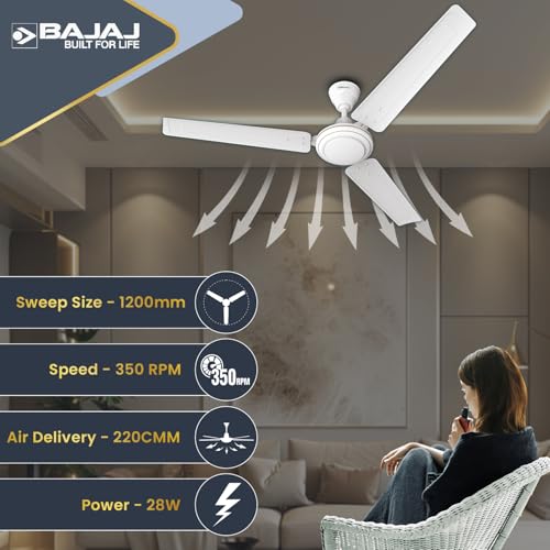 Bajaj Frore Turbo 1200 MM BLDC Ceiling Fan For Home | Remote Control Operated | 5 Star Rated | Energy Saving | Lightweight Ceiling Fan | High Speed | Anti Corrosive Blacdes | 2 Year Warranty 【White】 - Image 5