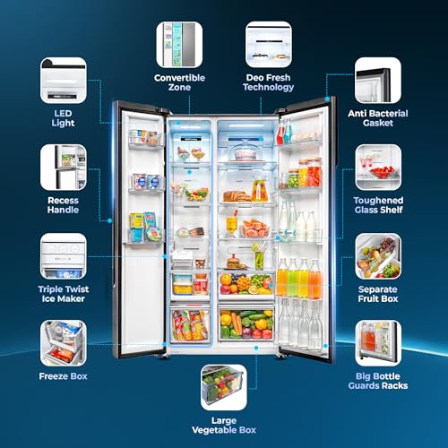 Haier 596L 3Star 2 Door Side by Side Frost Free Refrigerator|100% Convertible|Expert Inverter|Digital Display Panel|Twist Ice Tray|Deo Fresh Technology (HES-690SS, Shiny Silver) - Image 6